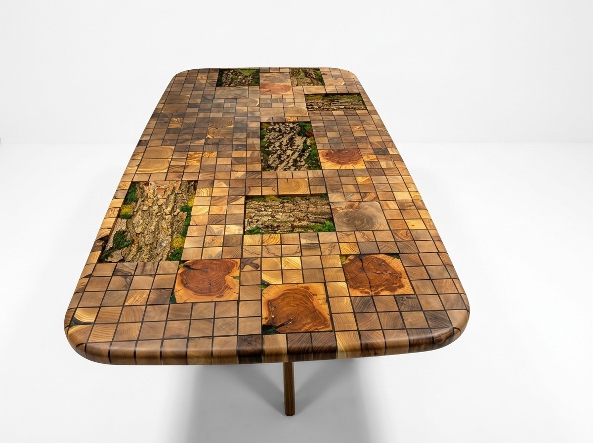Esstisch Epoxidharz Esszimmertisch Mosaik Tisch 90 cm Holz Braun