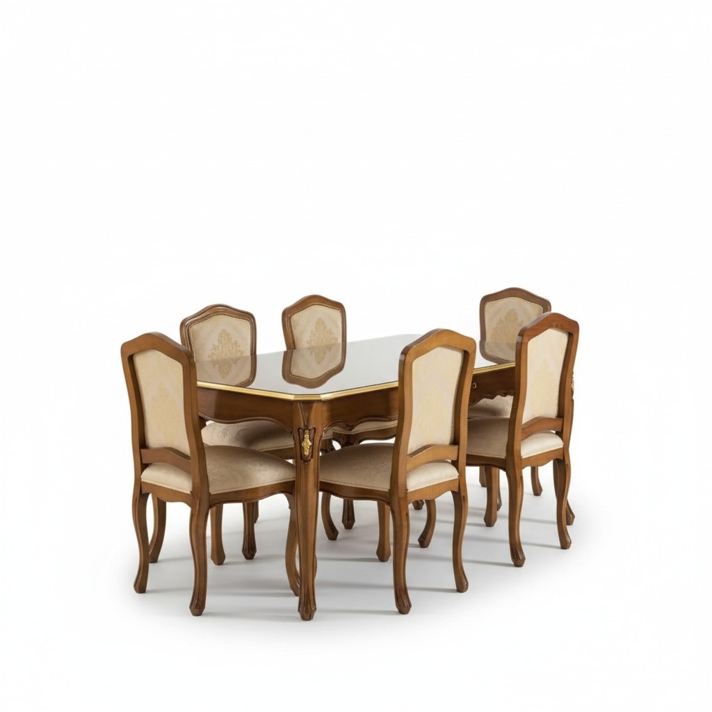 Esstisch Garnitur Tisch + 6x Stühle Esszimmer Garnitur Tisch Holz Textil