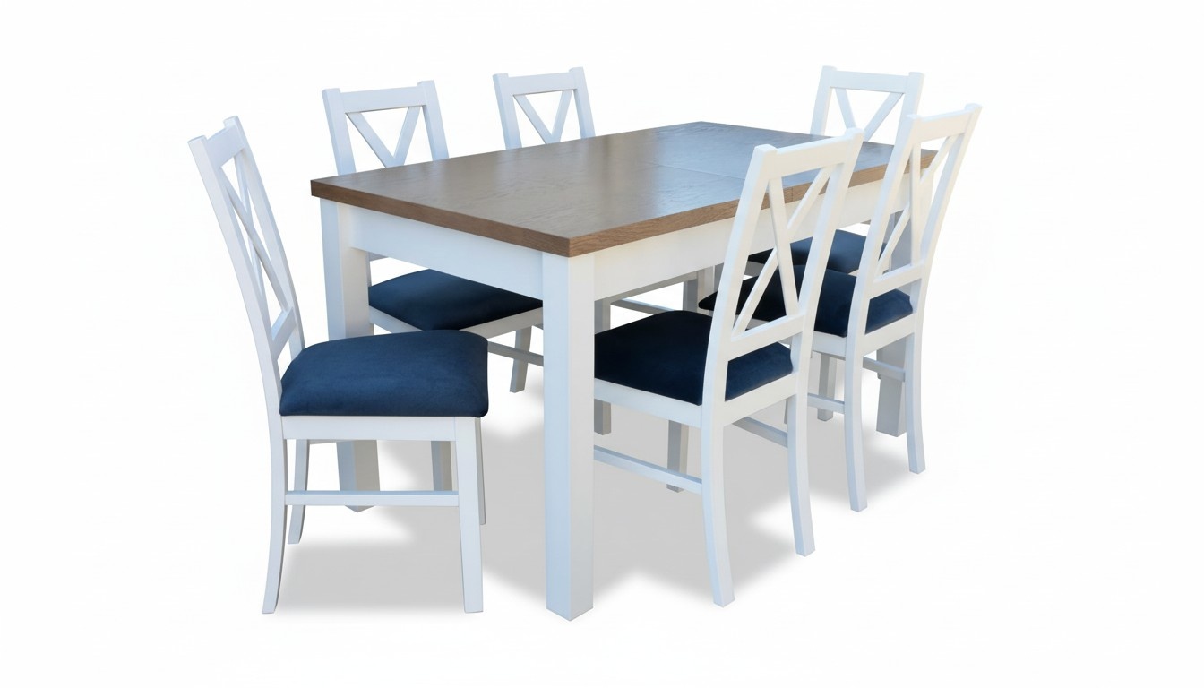 Esstisch Garnitur Tisch 6xStühle Stuhl Esszimmer Garnitur Tisch Holz Textil 7tlg