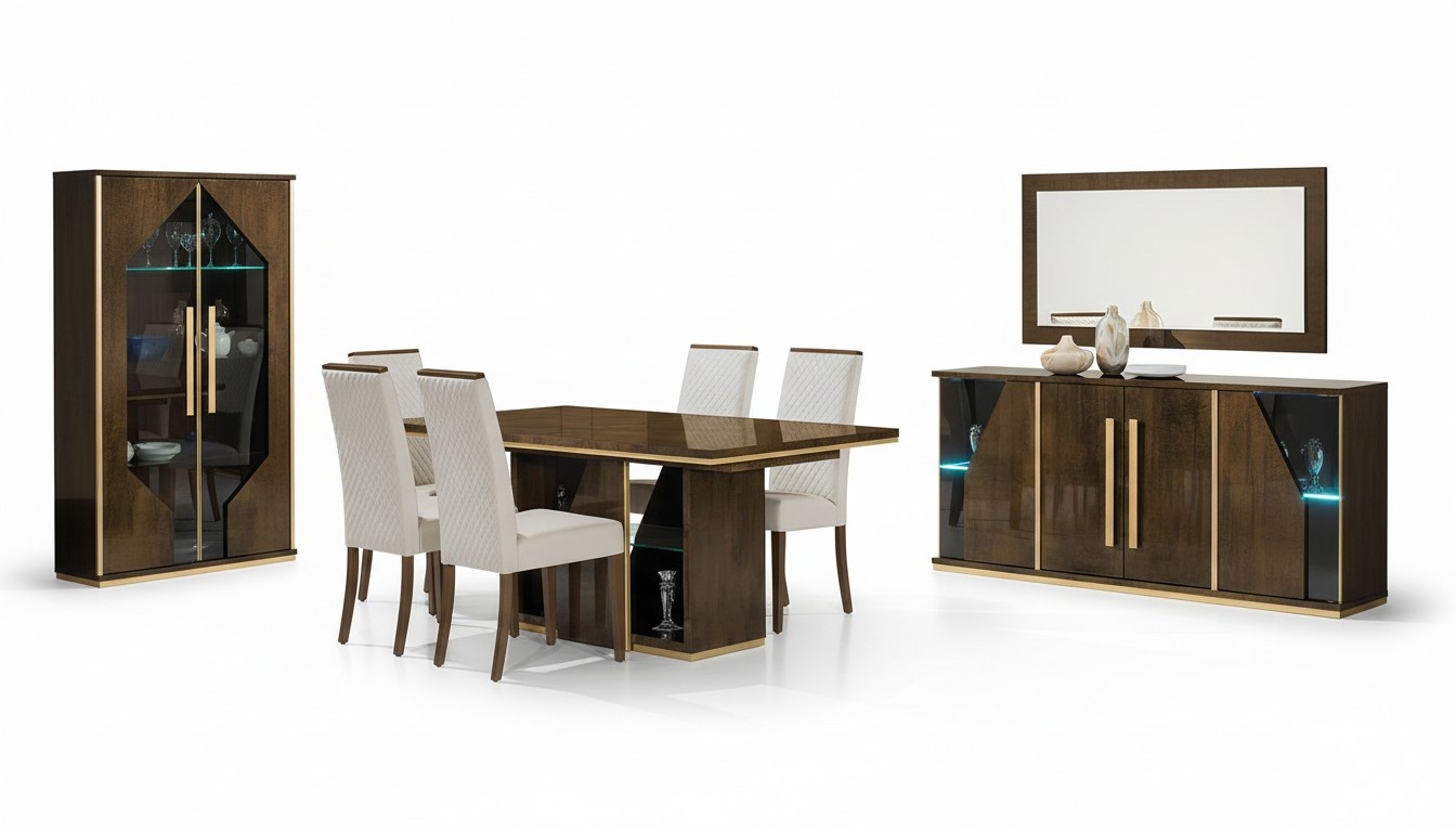 Esstisch Holz Tisch Tische Esszimmer Design Modern Luxus Möbel Hochglanz Braun
