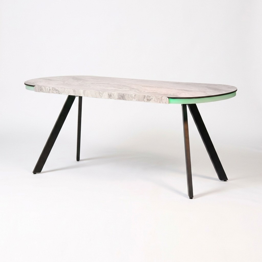 Esstisch Küchentisch Esszimmertisch Oval Tisch Marmoroptik LED beleuchtet