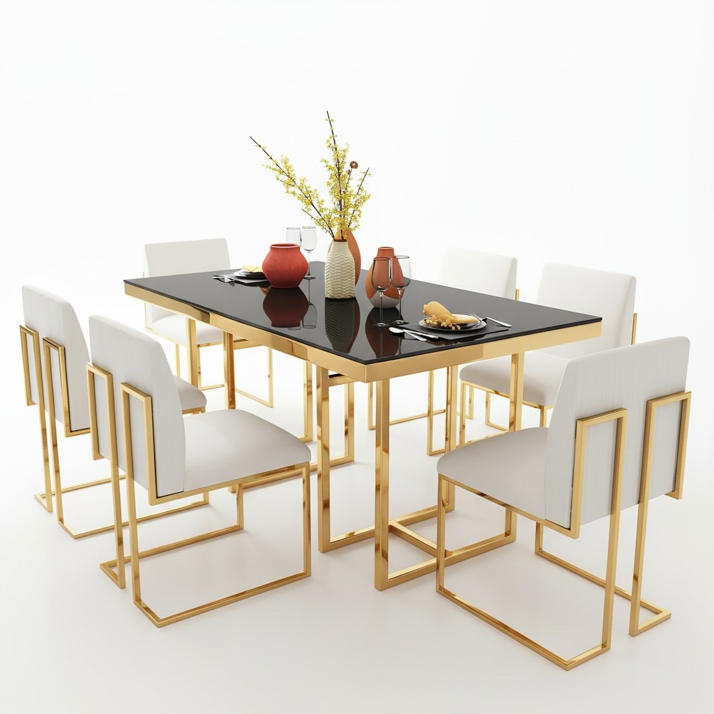 Esstisch Tisch Edelstahl Esszimmer Wohnzimmer Garnitur Holz Design Luxus Modern