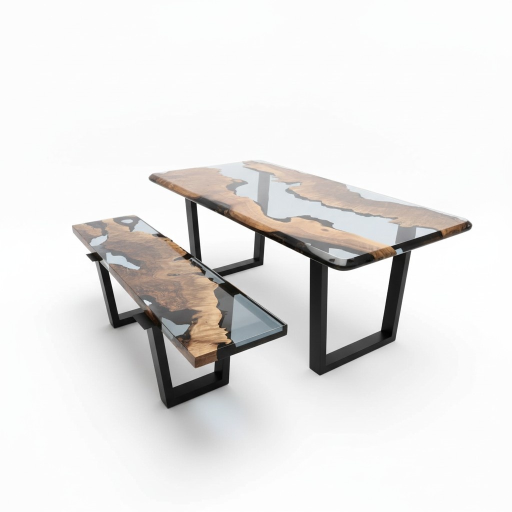 Esstisch Tisch Küchentisch Moderne Wasserfall Fluss Epoxid Harz Möbel Neu Tische