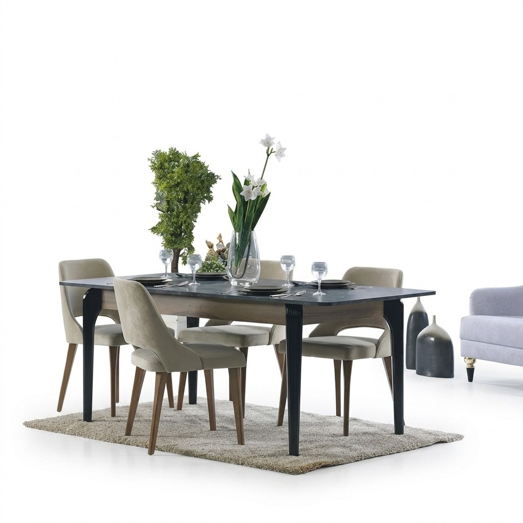 Esszimmer Esstisch Essgruppe Essgarnitur Polsterstühle Tisch + 4 x Lehnstuhl Set