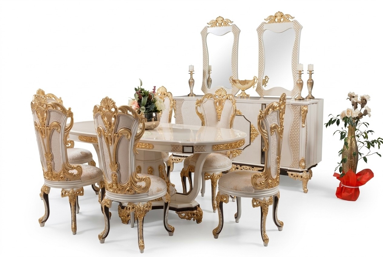 Esszimmer Esstisch Stuhl Anrichte Spiegel Gruppe Garnitur Tisch Holz Set 10tlg.
