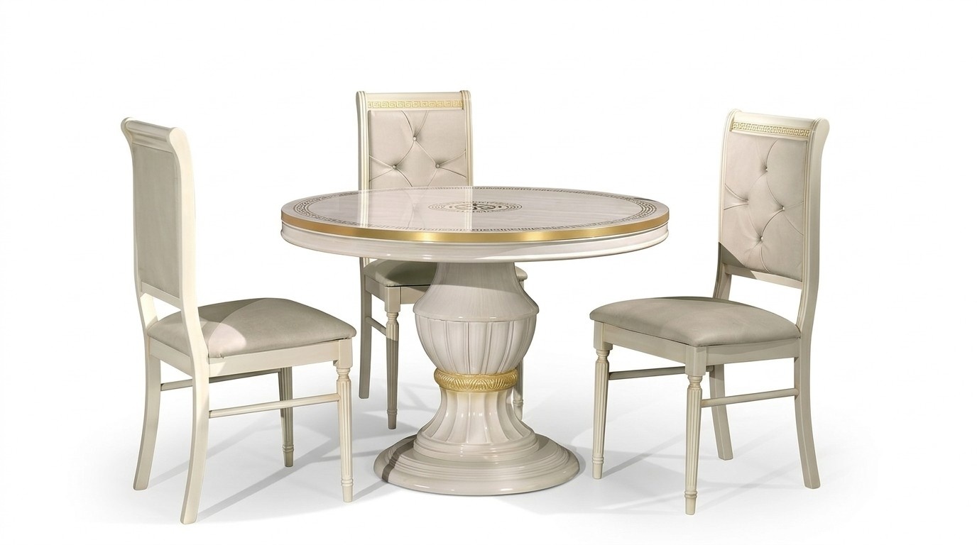 Esszimmer Esstisch Stuhl Runder Gruppe Garnitur Holz Tische Klassische Set 4tlg.