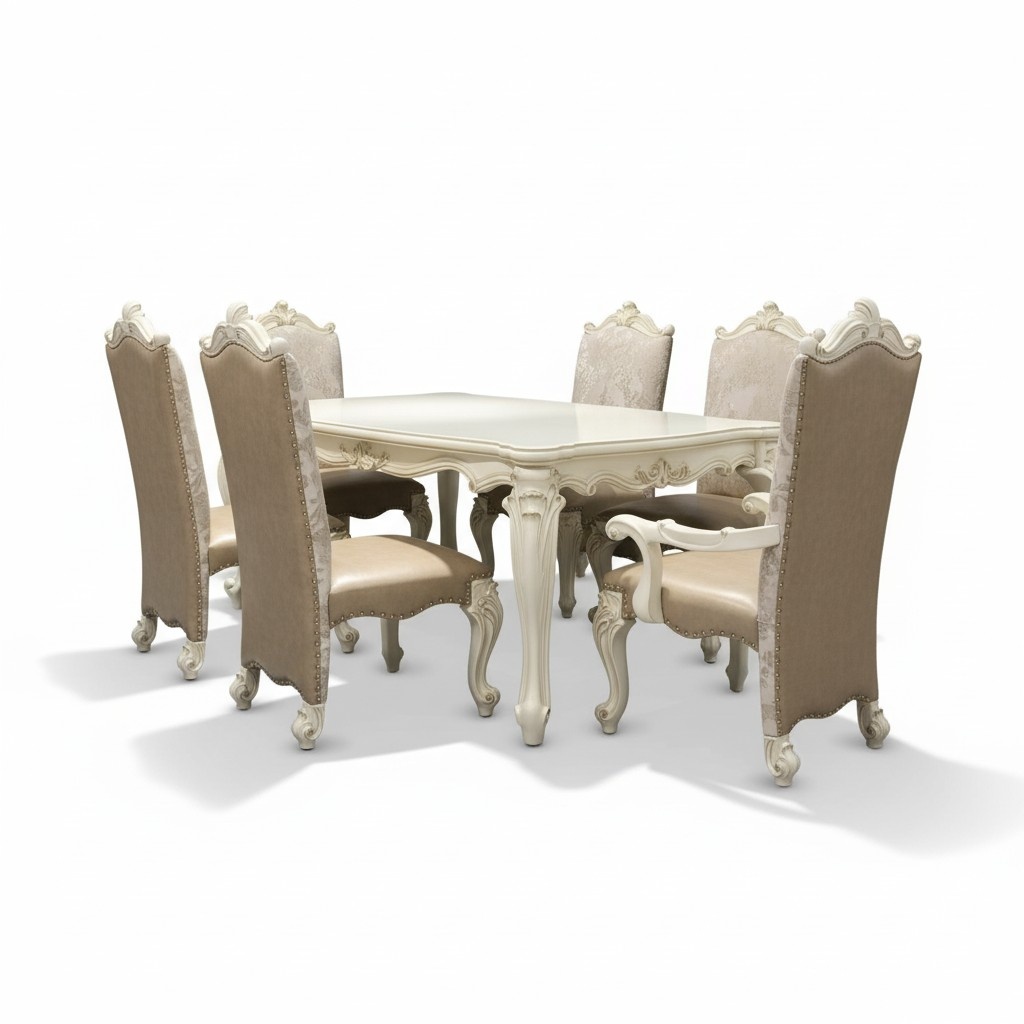 Esszimmer Garnitur 7tlg Barock Rokoko Tisch 6x Stühle Stuhl Gruppe Geschnitzt