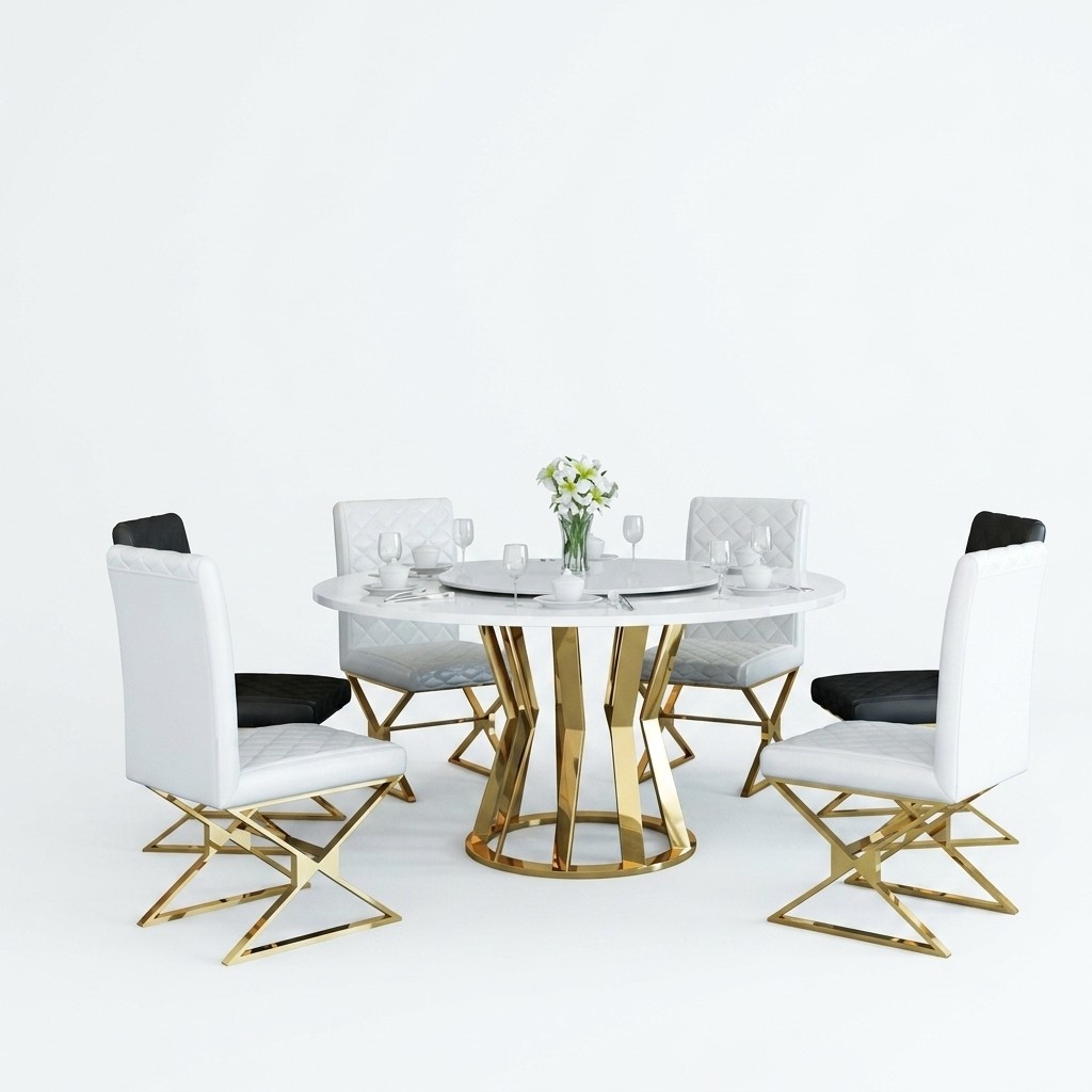 Esszimmer Garnitur Moderner Esstisch + 6 Lehnstühle Metall Leder Set Gruppe Neu