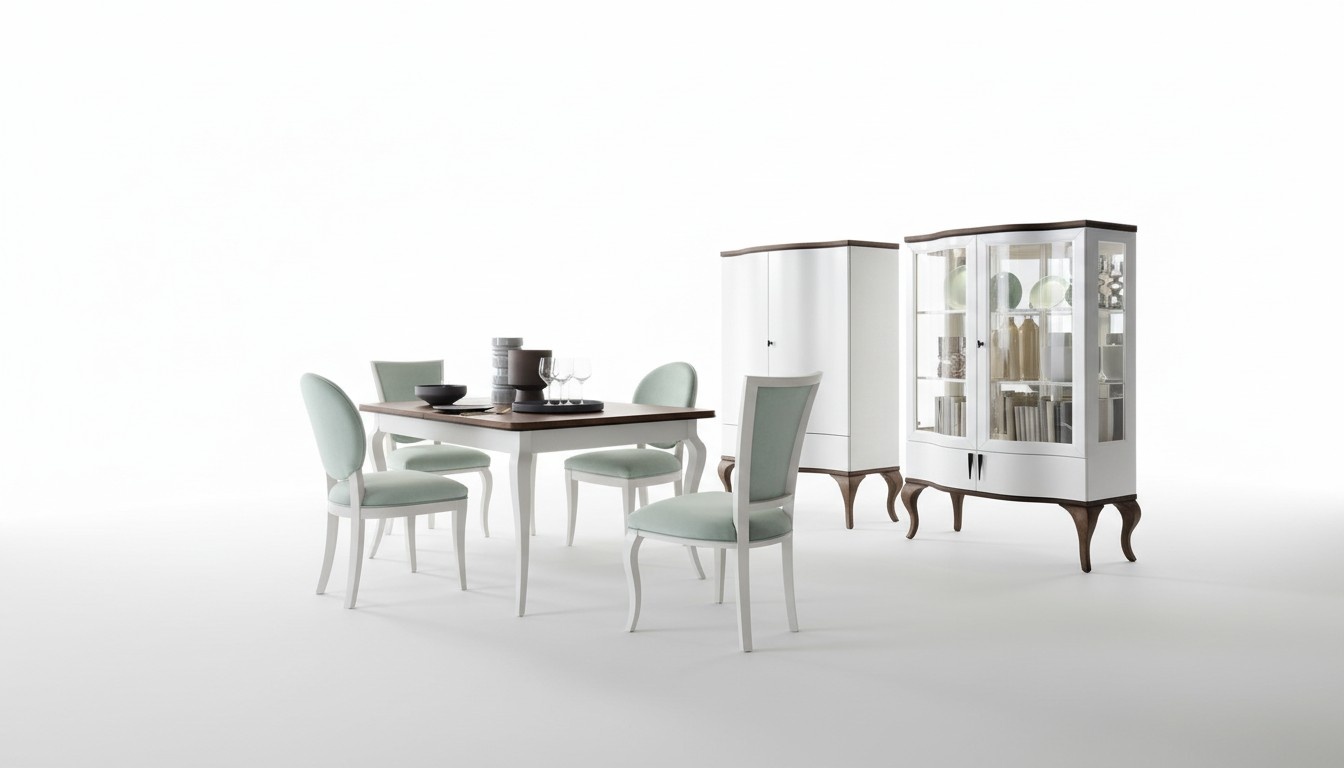 Esszimmer Garnitur Set Klassische Tisch 4x Stühle Vitrine Kommode 7tlg Komplett