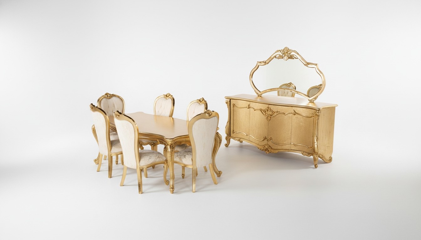 9 tlg. Esszimmer Set Esstisch 6x Stühle Anrichte Spiegel