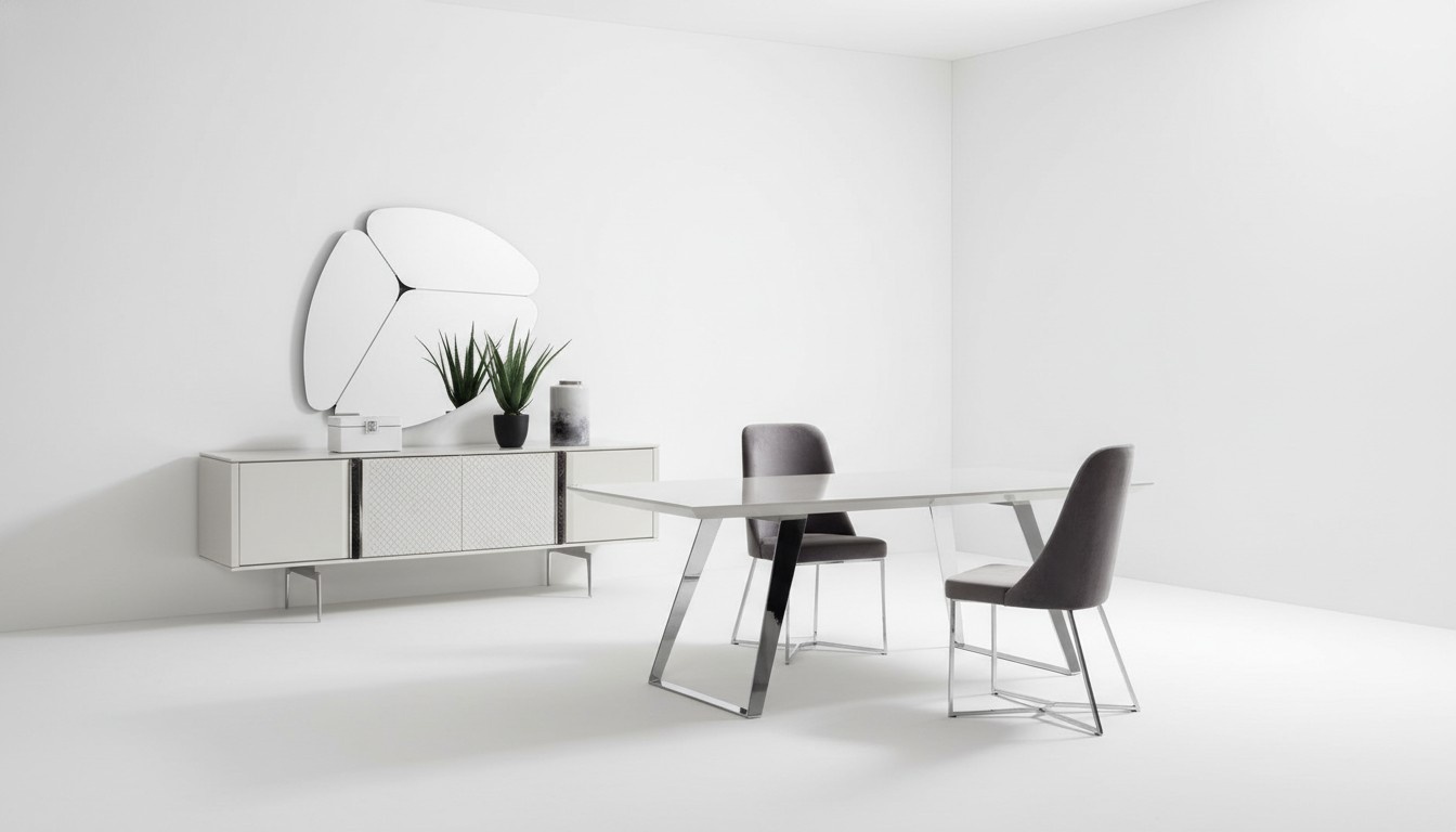 Esszimmer Gruppe Set Tisch 4x Stühle Anrichte Spiegel 7tlg. Grau Essgarnitur