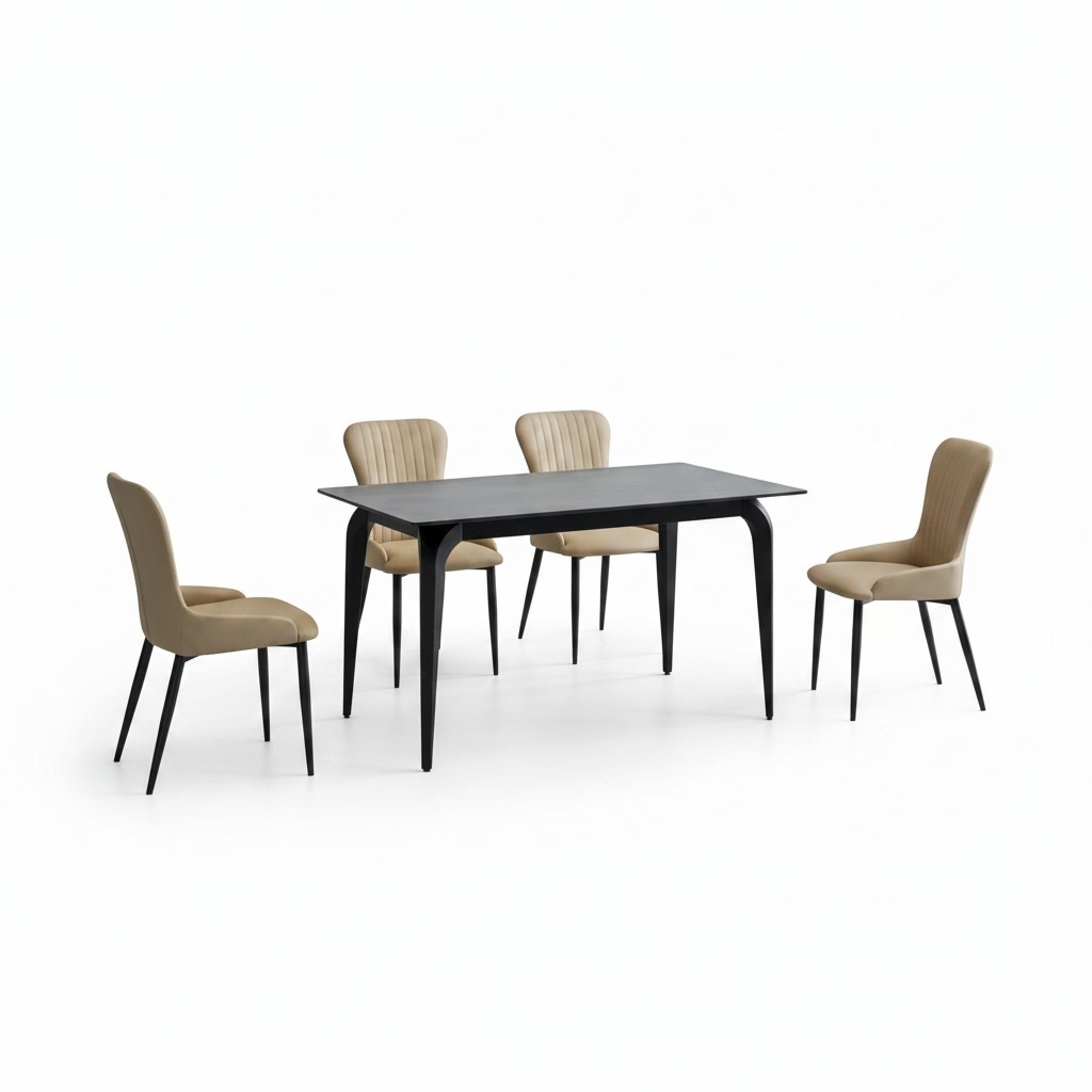 Esszimmer Möbel Designer Schwarzer Tisch Edelstahl Luxus Polsterstühle