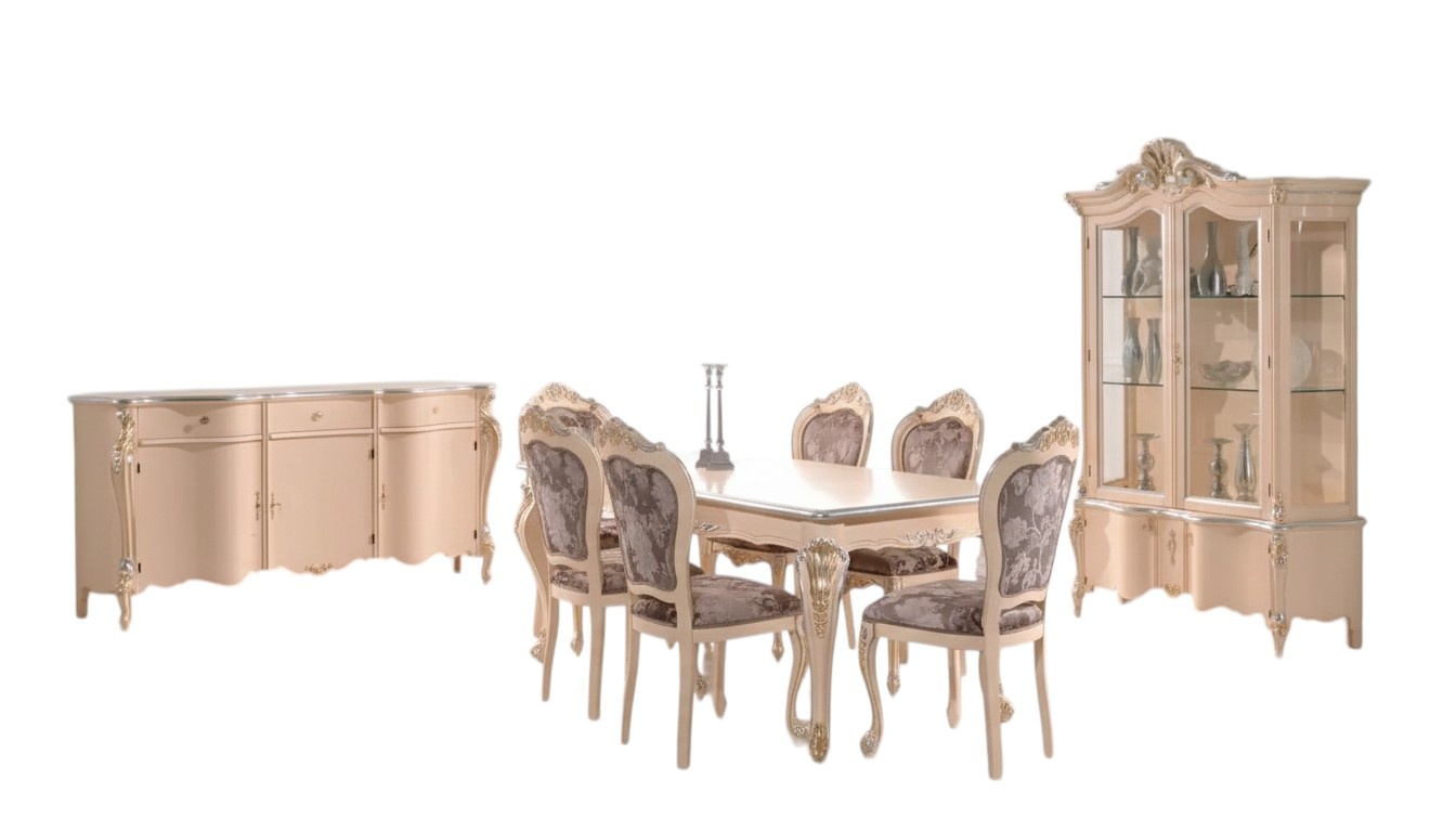 Esszimmer Möbel Esstisch Vitrine Kommode 4x Stühle Essgruppen 7 tlg Garnitur