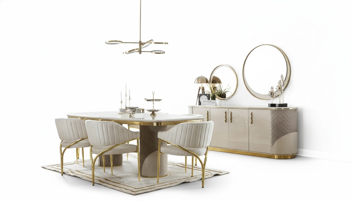 Esszimmer Set 10tlg. Garnitur Luxus Tisch 6x Stuhl Anrichte Spiegel Möbel Holz