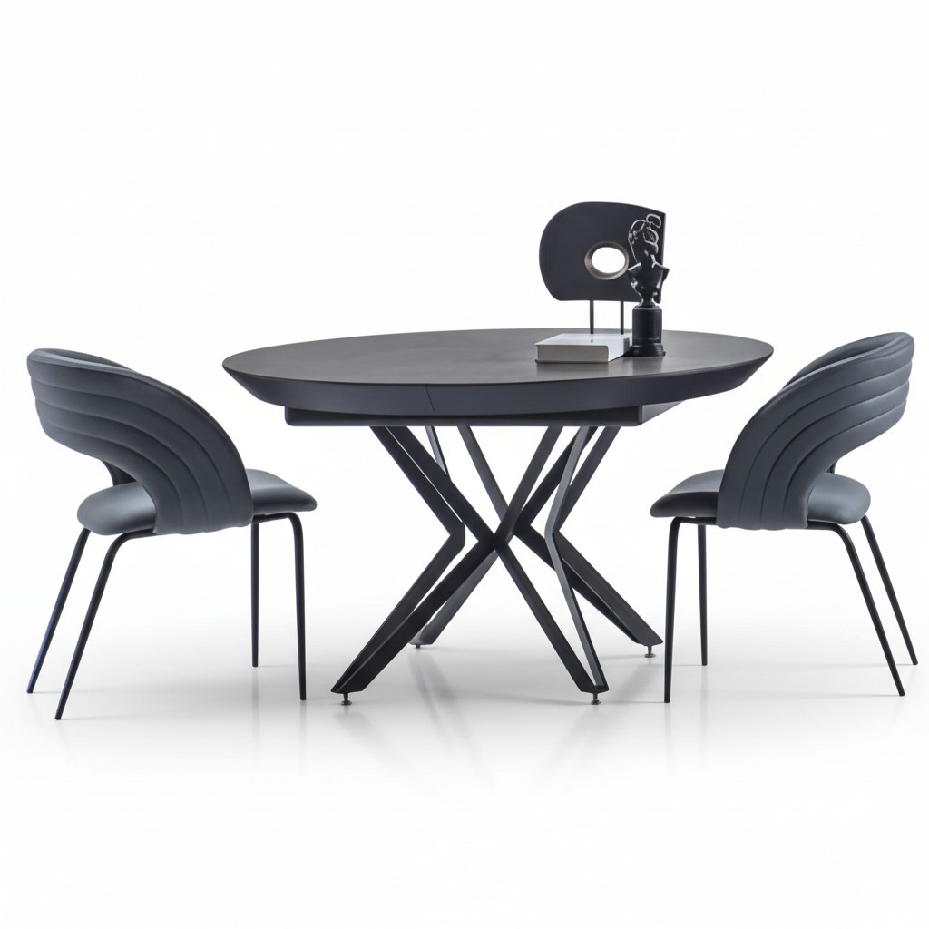 Esszimmer Set 7tlg Esstisch Designer 6x Stühle Essgruppe Grau Rund Küchentisch