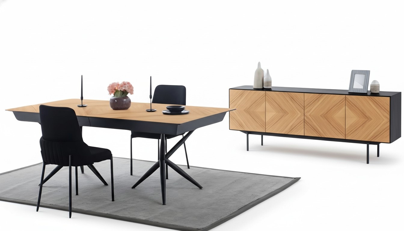 Esszimmer Set Esstisch Essgruppe 6x Stühle Holz Sideboard Braun 8tlg