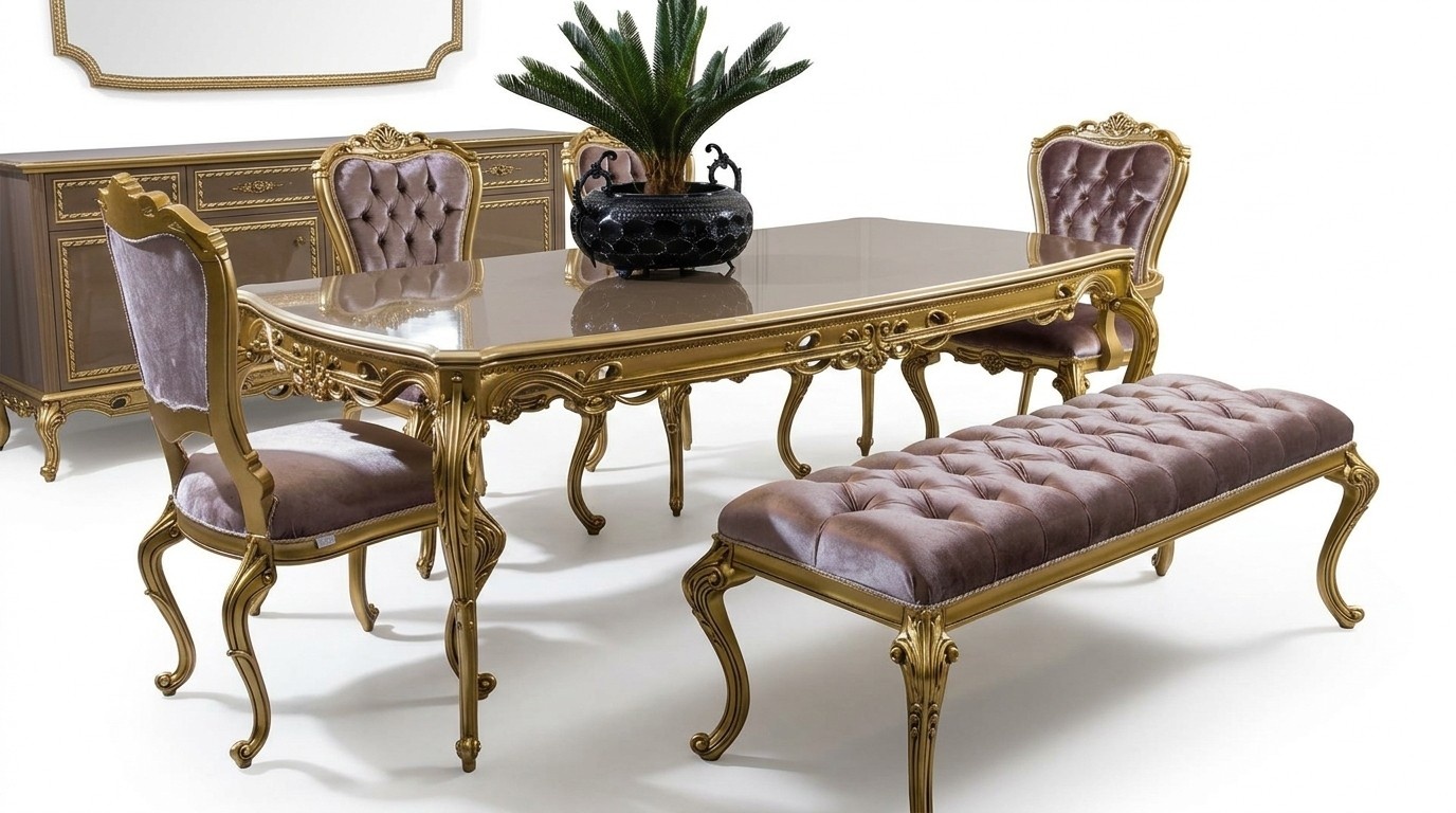 Esszimmer Set Esstisch Klassischer Echt Holz Luxus 4tlg Stuhl Garnitur