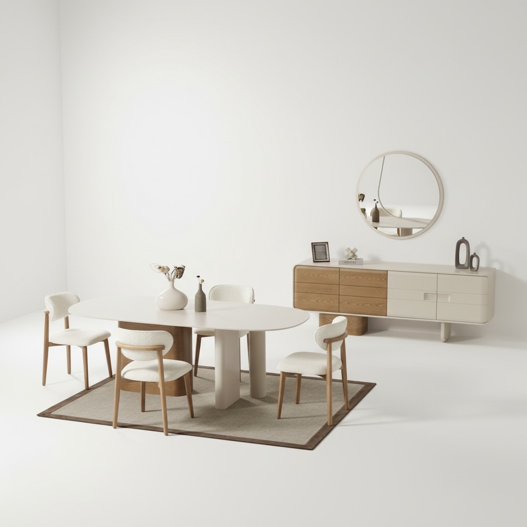 Esszimmer Set Esstisch Stuhle Konsole Spiegel Weiß Holzmöbel Modern