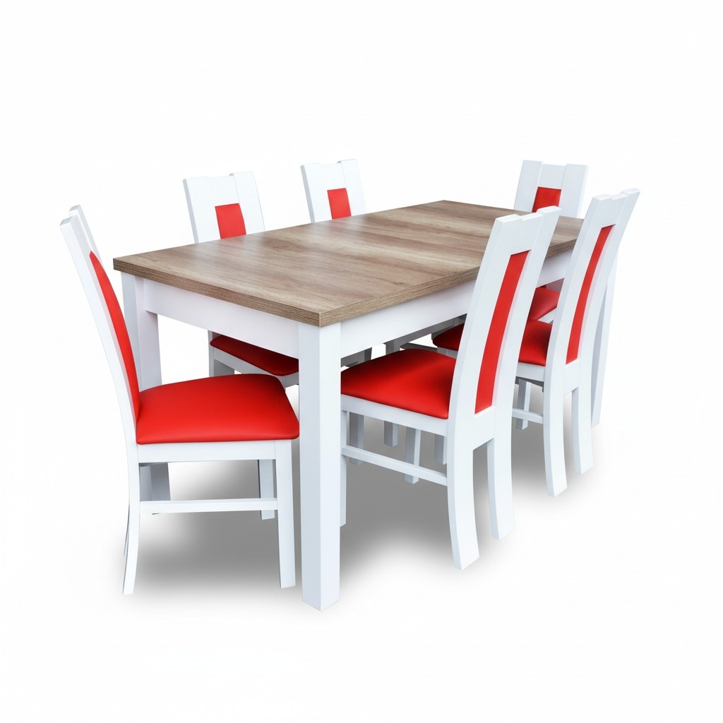 Esszimmer Set Garnitur 7 tlg. Rote 4x Sessel Stuhl Tisch Komplett Gruppe Lehn