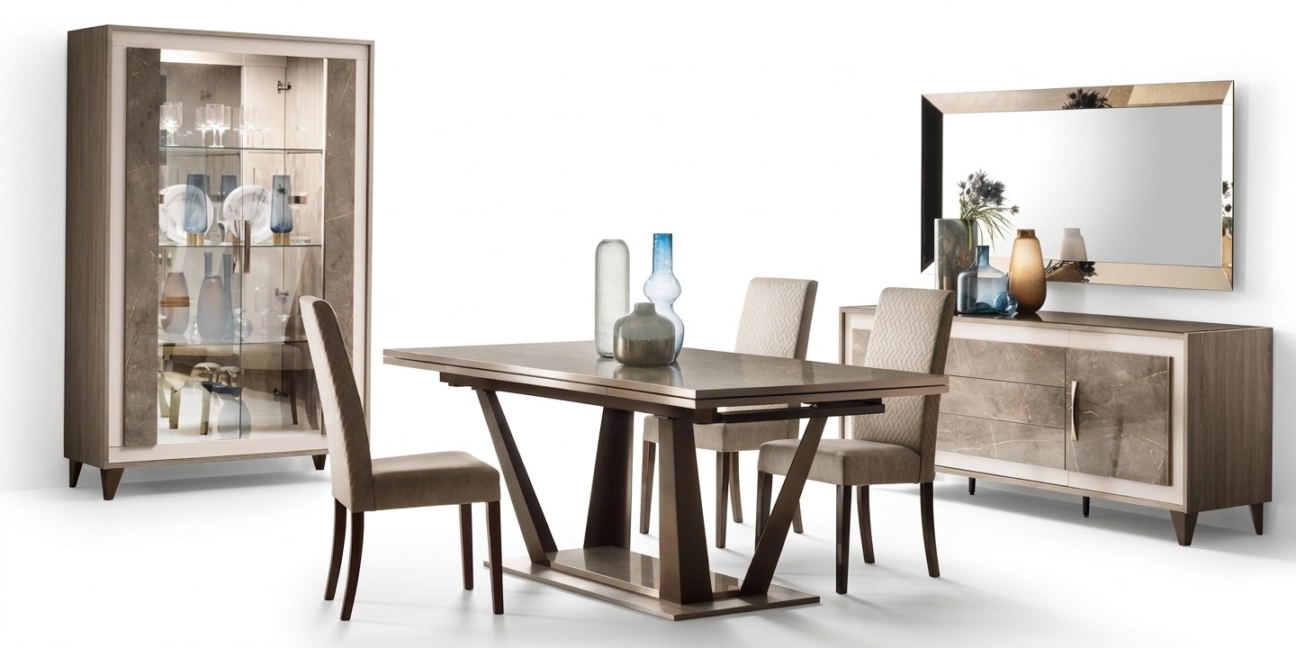 Esszimmer Set Garnitur Esstish Vitrine Kommode Spiegel 4tlg. Set arredoclassic