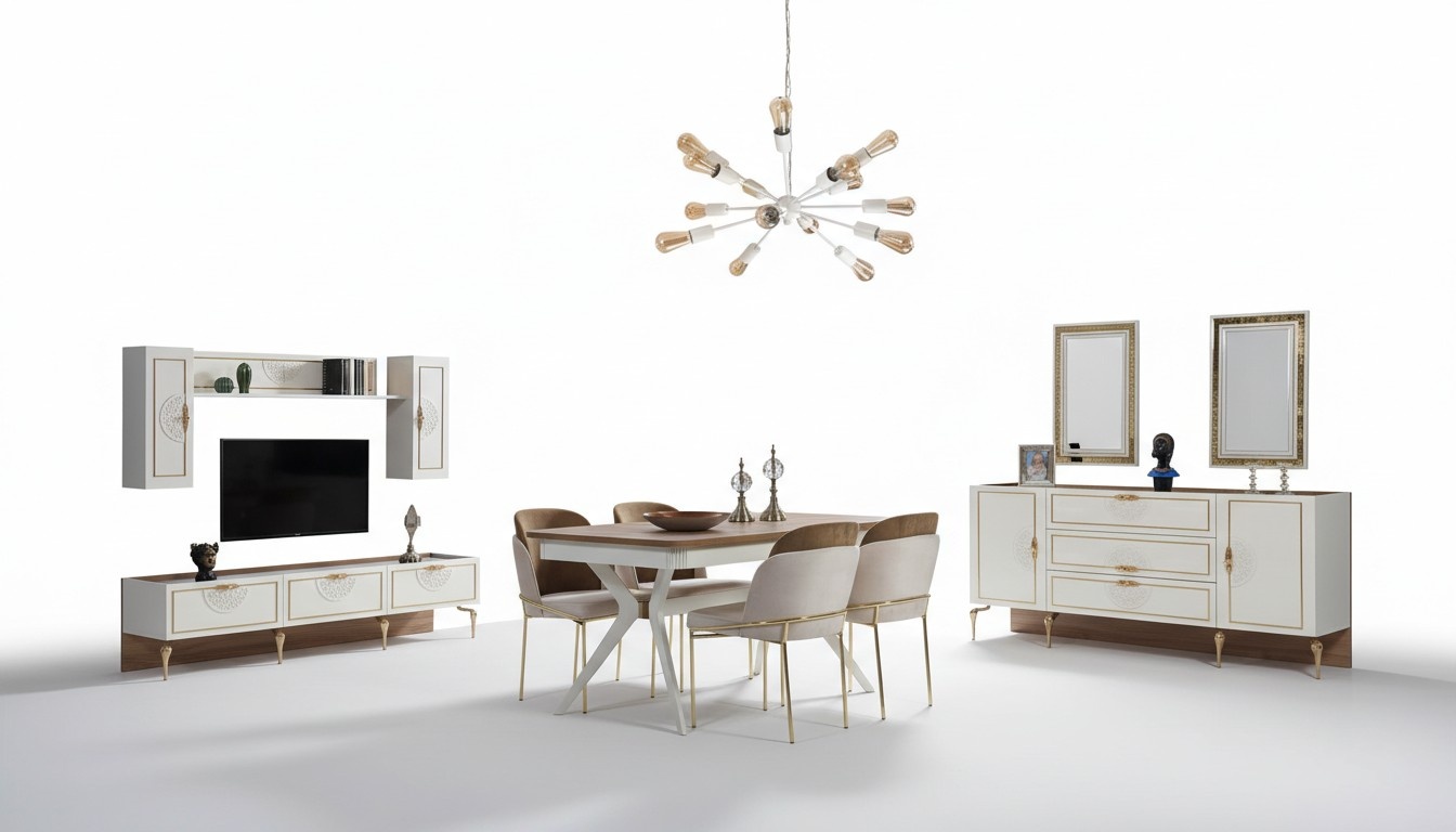 Esszimmer Set Garnitur Tisch 4x Stühle Anrichte 2х Spiegel Wohnwand 11tlg.