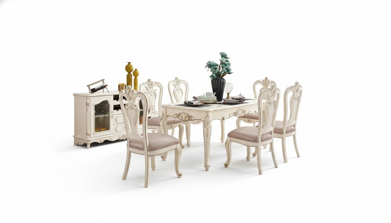 Esszimmer set Möbel für Ihr Interieur perlweiße klassische Möbel aus 8tlg