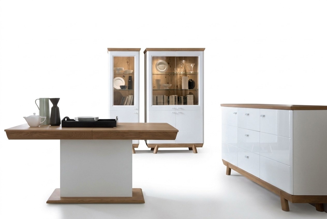 Esszimmer Set Sideboard Komplett 2x Vitrine Modern Holzmöbel Luxuriöses