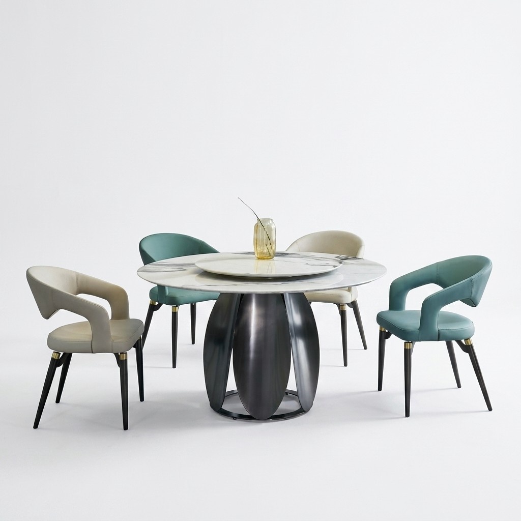 Esszimmer Set Stilvoller Rundtisch 4x Stühle Esstisch Esszimmermöbel