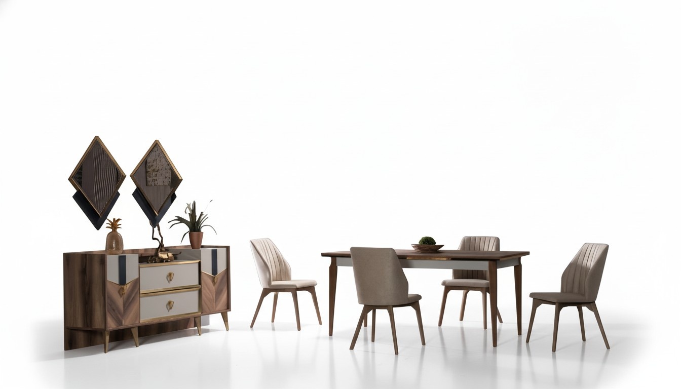 Esszimmer Set Tisch 4x Stuhle Sideboard Spiegel Luxus Essgruppen Modern 7tlg.