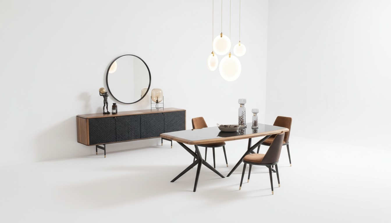 Esszimmer Set Tisch 4x Stühle Anrichte Spiegel 7tlg.Gruppe Essgarnitur