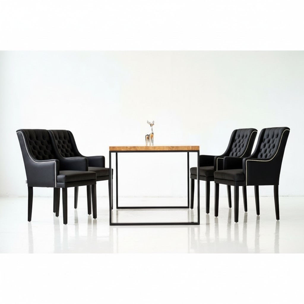 Esszimmer Tisch + 6 Chesterfield Stühle Gruppe Stuhl Garnitur Polster Lehn Holz