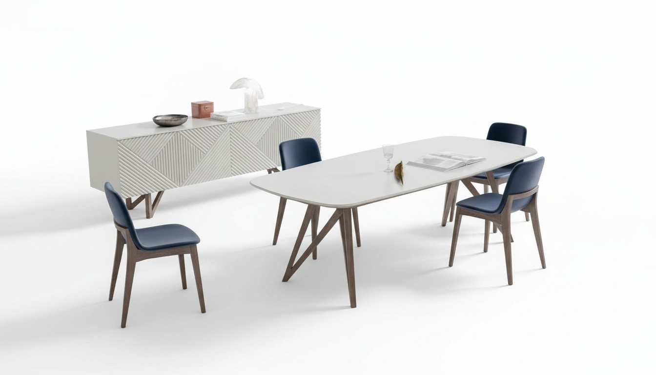 Esszimmergarnitur Moderne Esszimmergarnitur Weißes Sideboard mit Stauraum