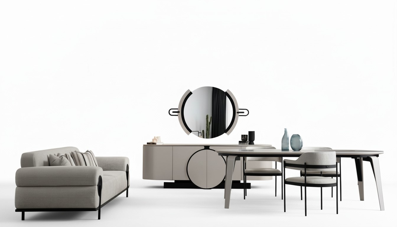 Esszimmergruppe Esstisch 4x Stühle Sideboard mit Spiegel Sofa 3 sitzer