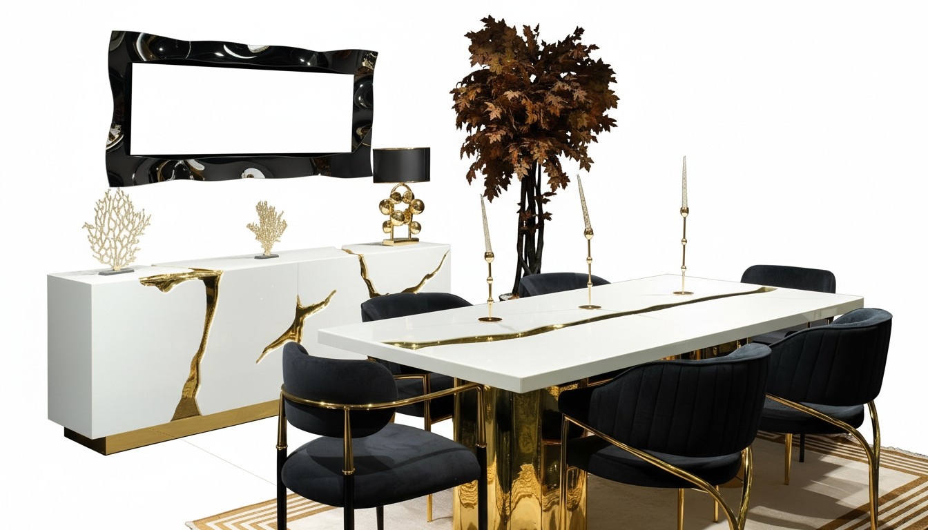 Esszimmermöbel Essgruppe Essecke Luxus Esstisch Stühle Weiß 9tlg Holz