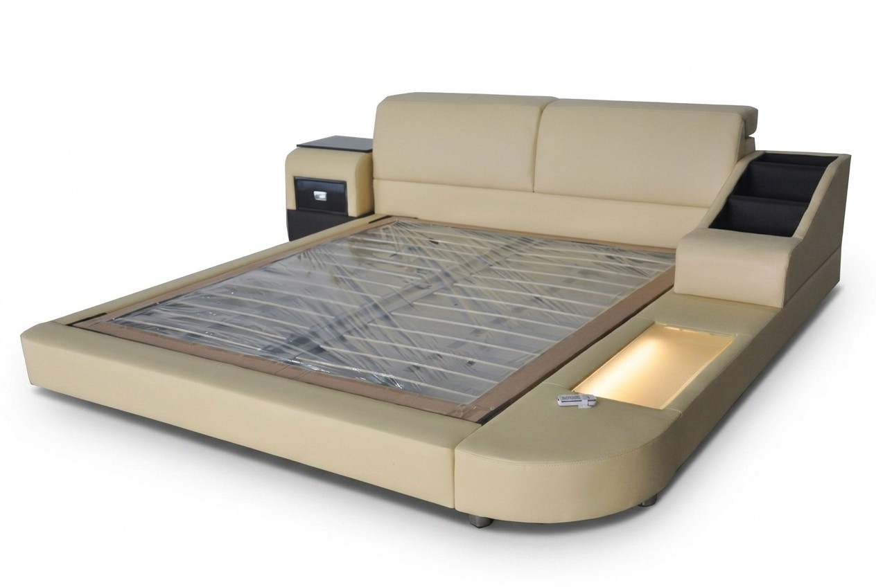 Exclusives Mehrzweck Doppel Betten Hotel Ehe Polster Leder Design Bett