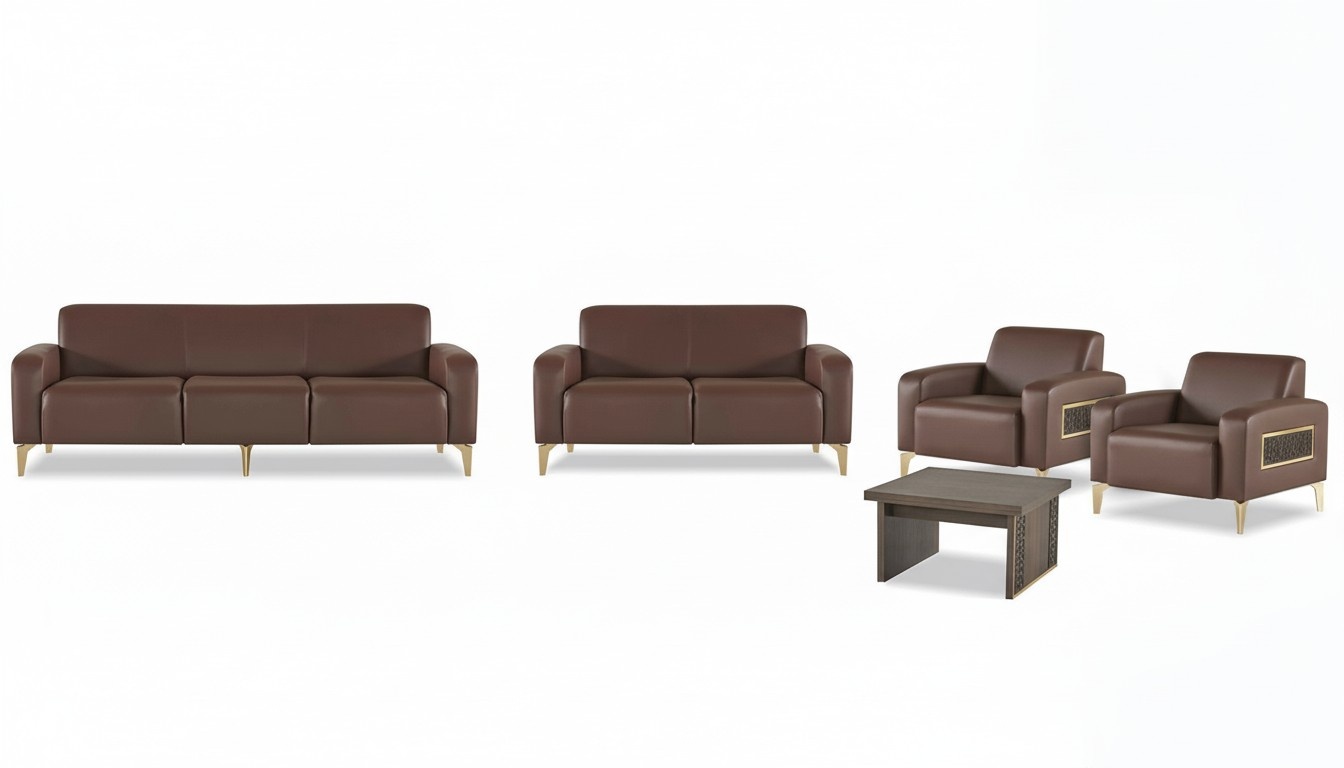 Exklusive Braune Arbeitszimmer Möbel Designer Couchtisch Sessel 2x Sofas