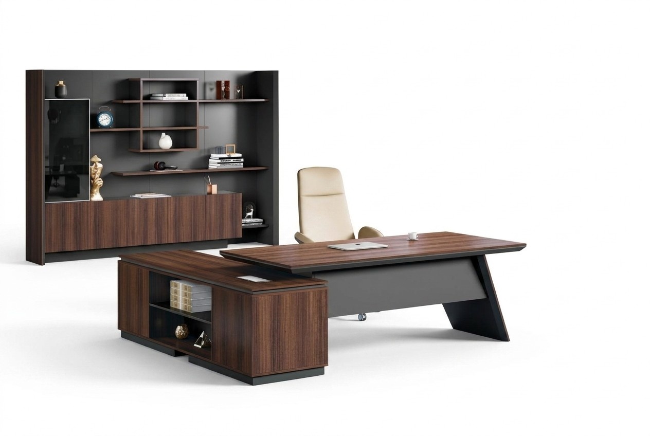 Exklusive Bürmöbel Designer Aktenschrank Robuster Eckschreibtisch 2tlg