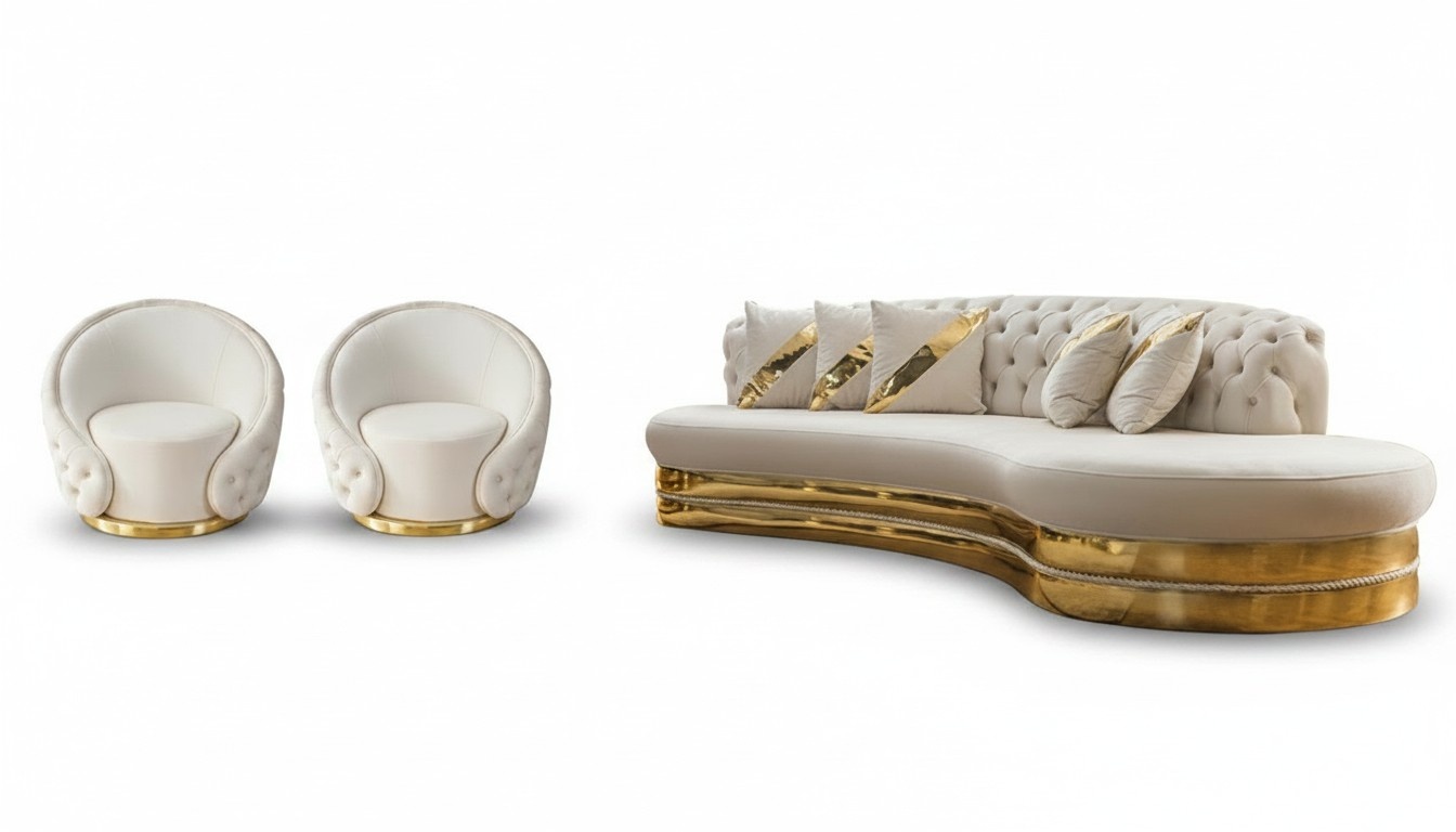Chesterfield Sofagarnitur Wohnzimmer Halbrundes Sofa Sessel