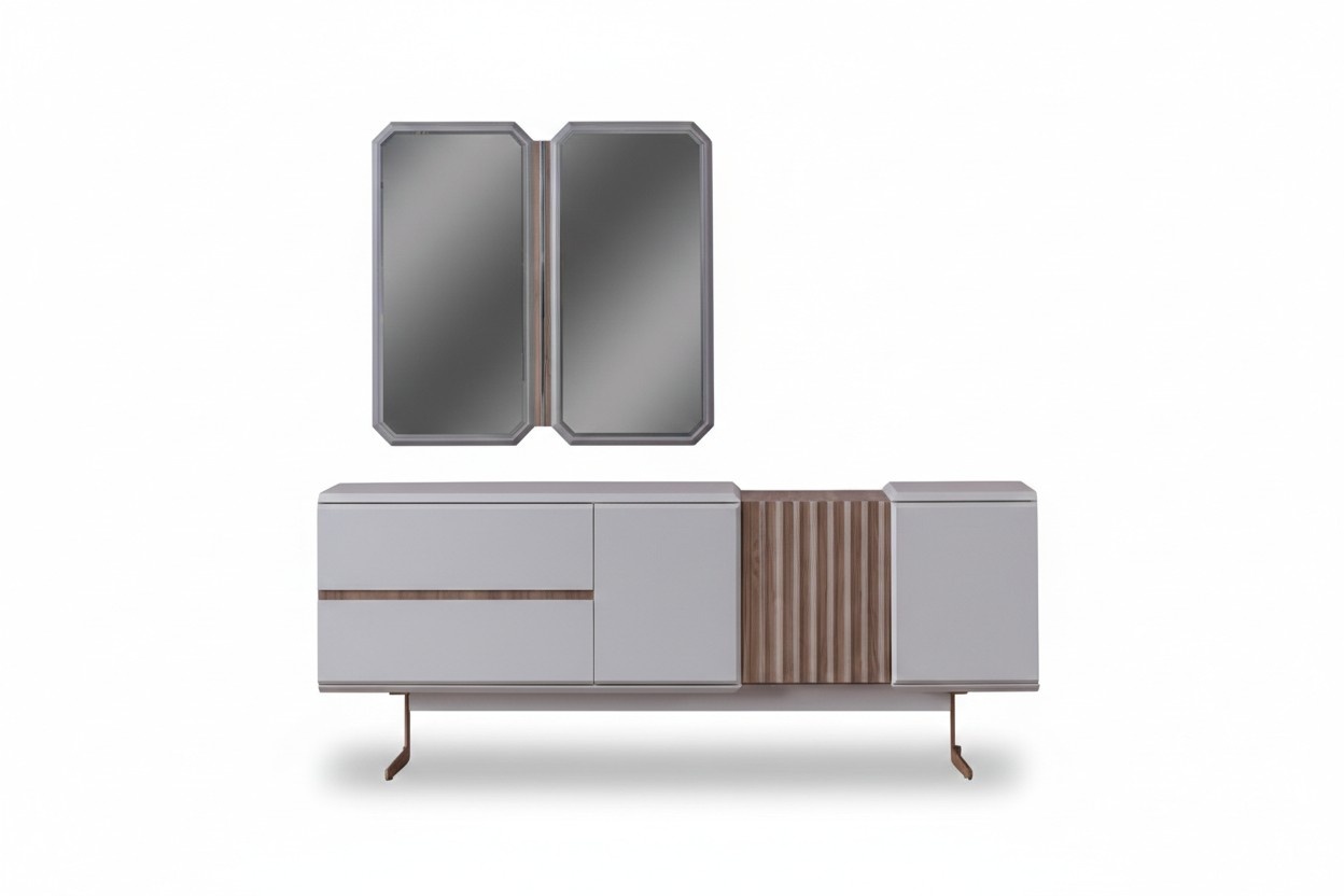 Exclusive Esszimmer Sideboard 2x Spiegel Stil Kommode 210cm Holz 3tlg