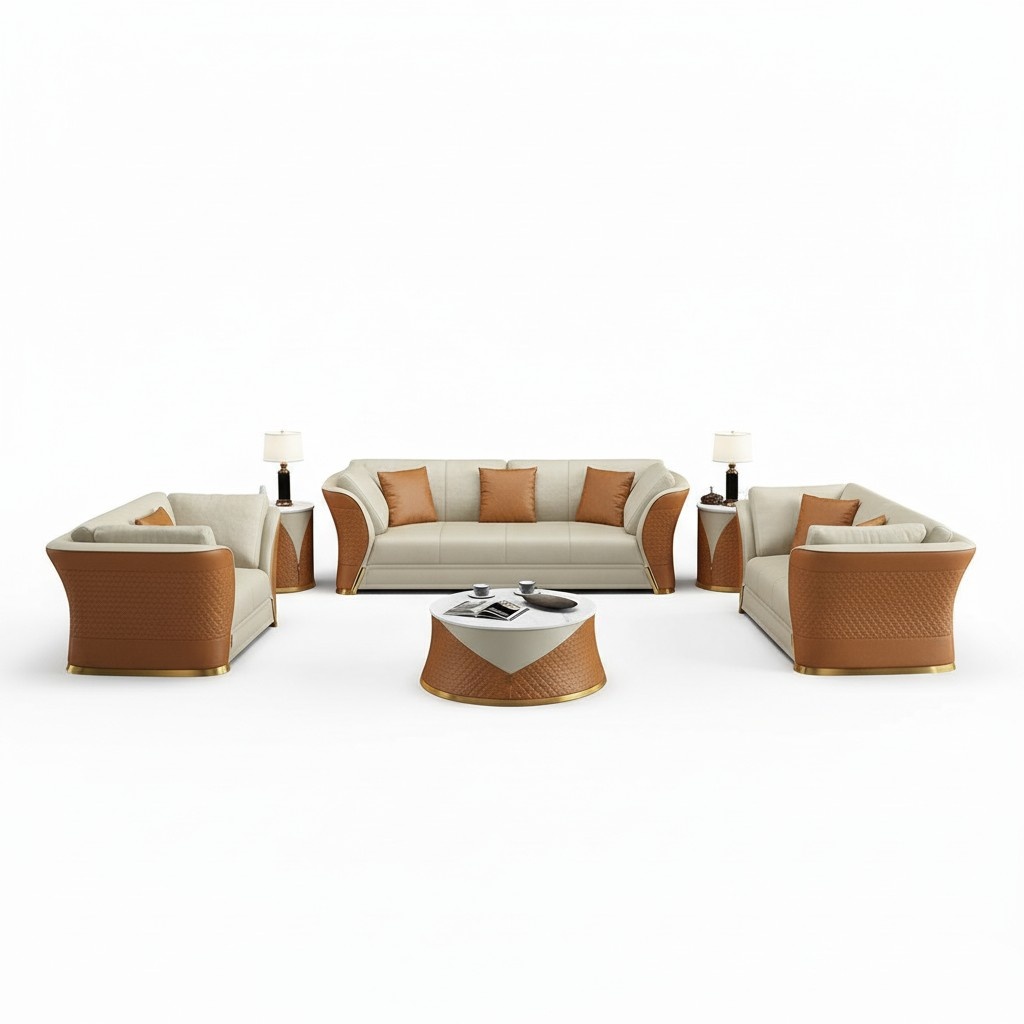 Exklusive Ledersofa Couch Sitzpolster Garnitur 321 Sofa Couchen Landschaft Set