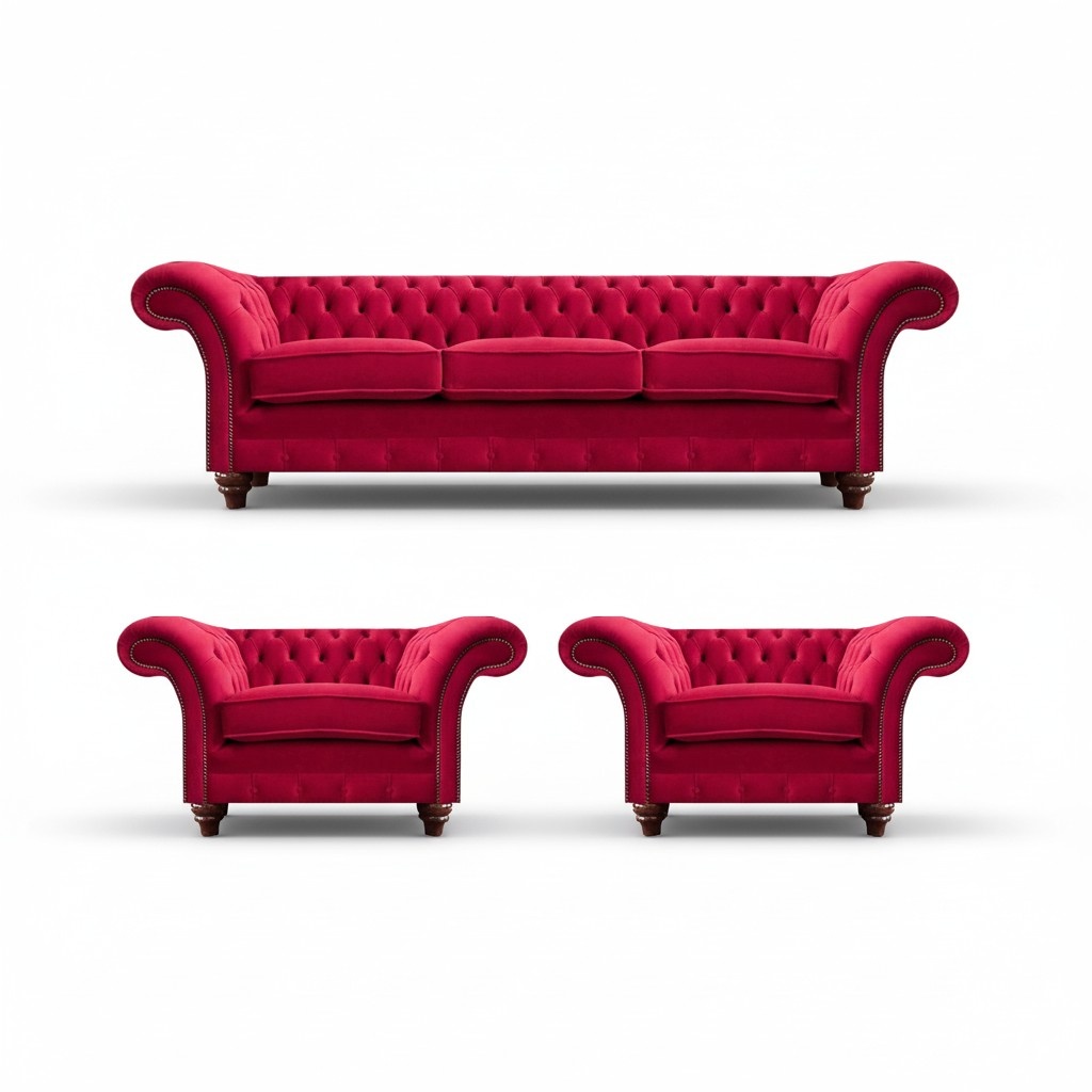 Exklusive Rote Chesterfield Sofas Designer Couchen Sessel 3-Sitzer 3tlg