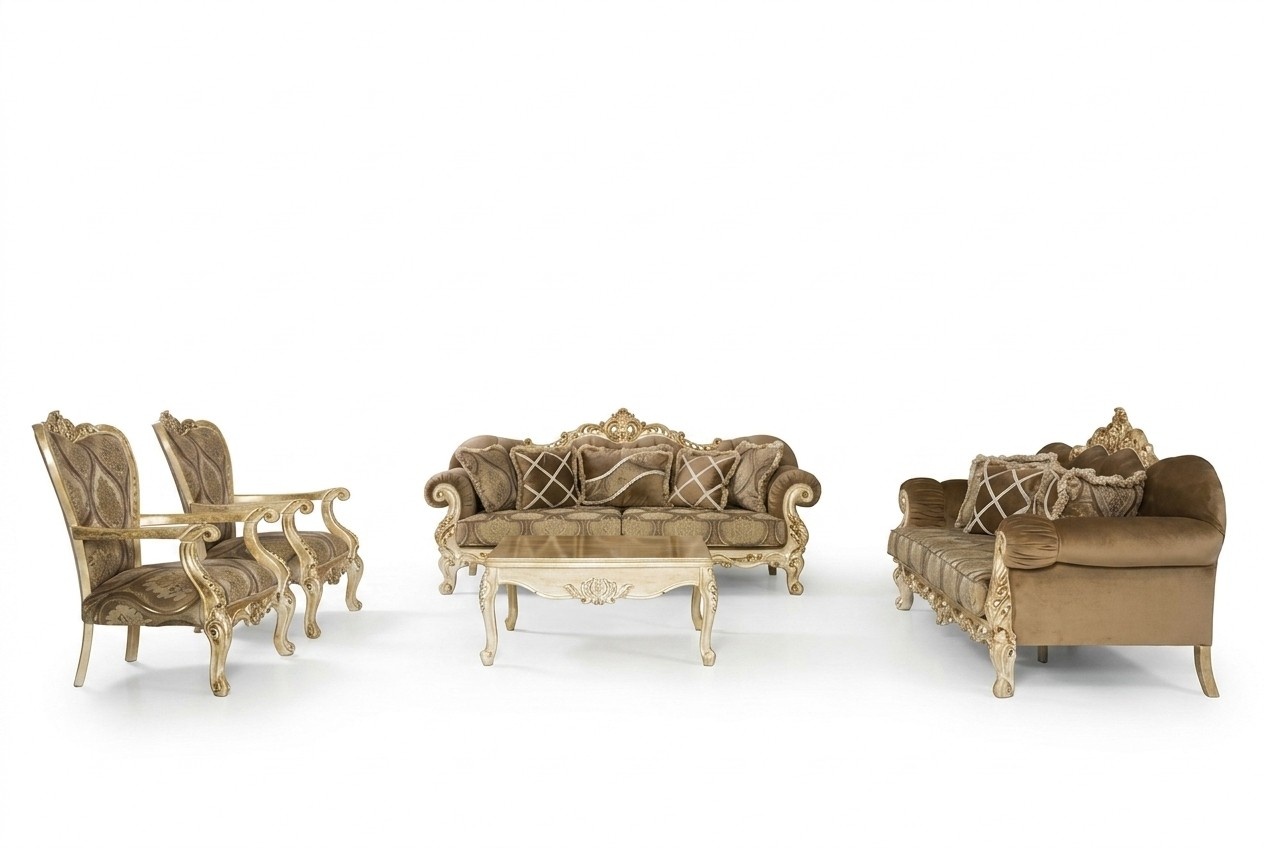 Exklusive Sofagarnitur Braune Couch Barock Rokoko Tisch 5tlg. Sofa