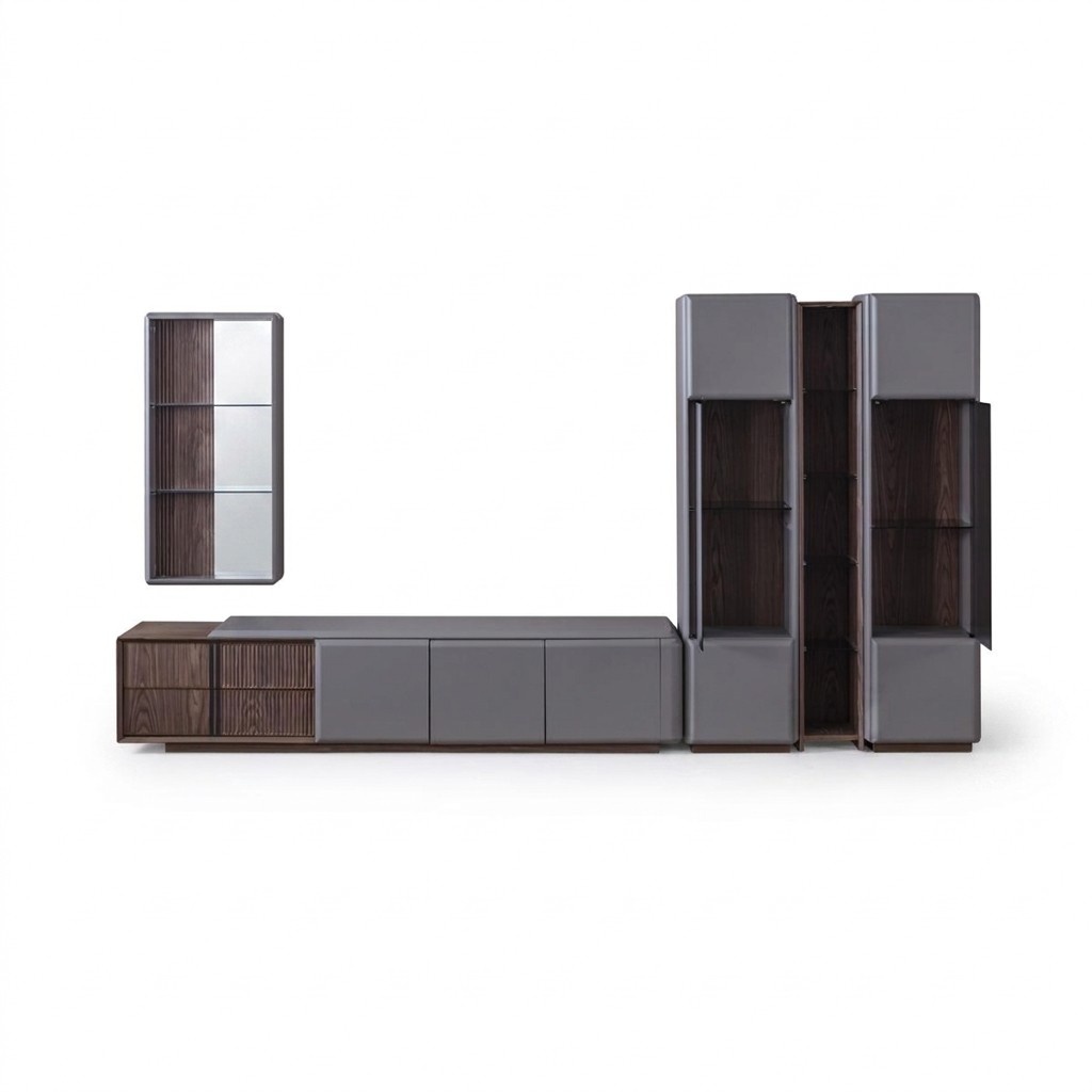 Exklusive Wohnzimmer Set TV-Schrank 2x Vitrine Wandregal Regale 4tlg.