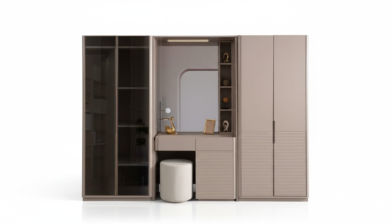 Exklusiver Beiger Kleiderschrank Designer Holzschrank Schlafzimmer Möbel