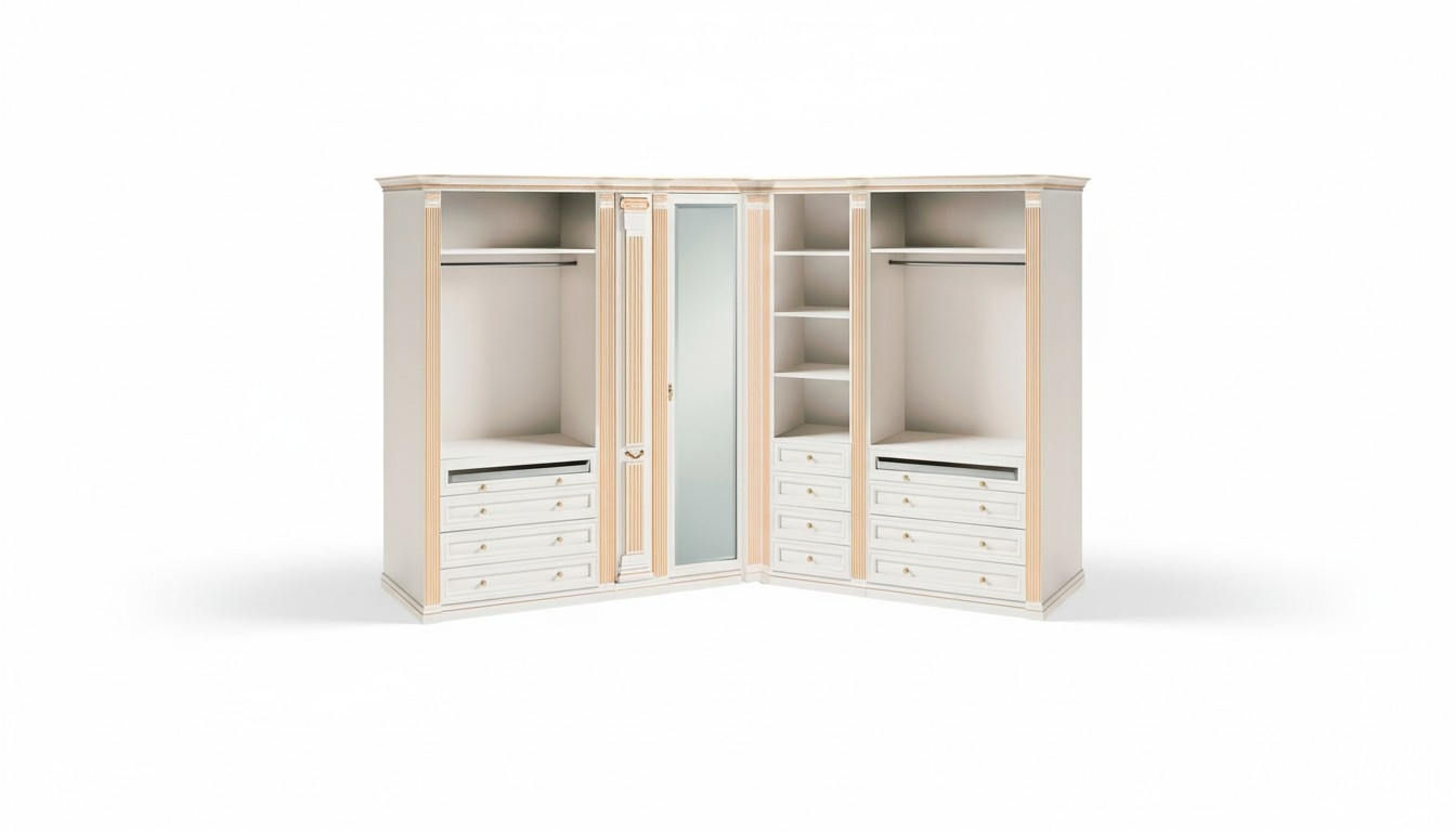 Exklusiver Weißer Eckschrank Designer Schlafzimmermöbel Luxus Massivholz