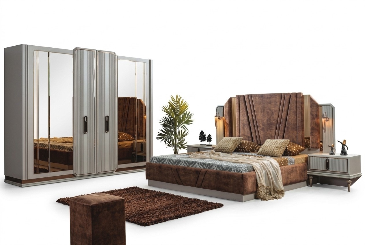 Exklusives Schlafzimmer Set Doppelbett 2x Nachttische Kleiderschrank