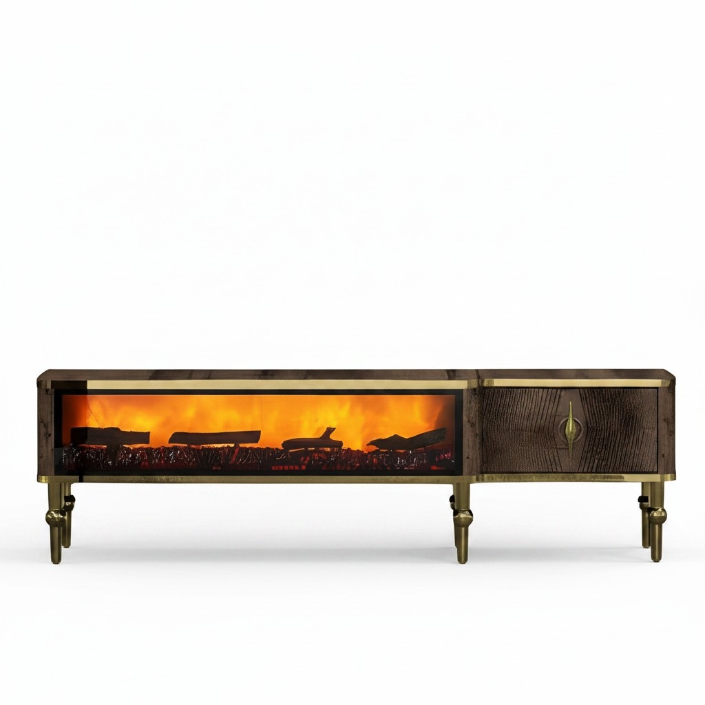 Fernsehtisch TV Lowboard Dekokamin Elektrokamin Wohnzimmerschrank Elegant