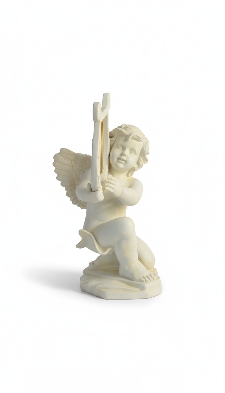 Figur Skulptur Statue Engel mit Harfe Weiß 60cm Design Accessoire dekoration