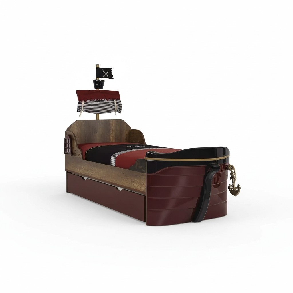 Funktionsbett Pirat Betten Kinderbett Bett Holz Jugendbett Braun Piraten