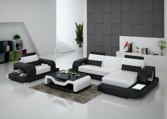 Ledersofa Couch Wohnlandschaft Eck Sessel Garnitur Design Modern Sofa G8007E Neu
